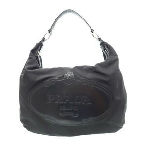 Prada Tessuto logo Embossed hobo Shoulder bag Black